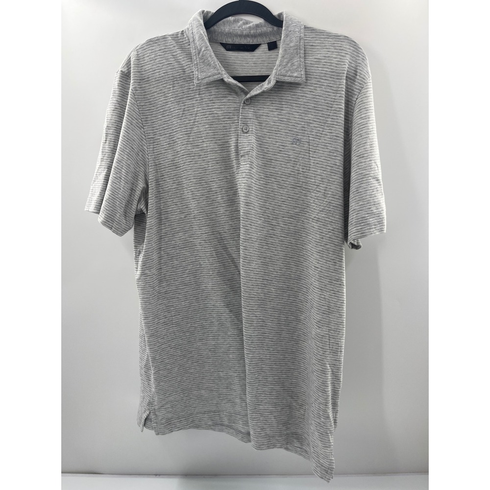 TravisMathew Mens XL Grey Striped Short Sleeve Polo Shirt Golf Casual 2395